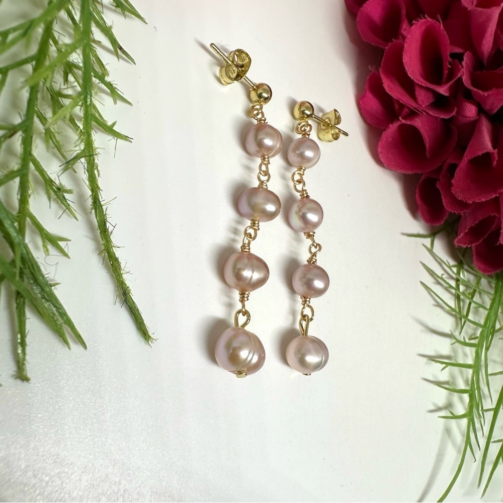 NEW⚜️Baroque Freshwater Pearl Hand Linked Dangly Earrings - Picture 4 of 5